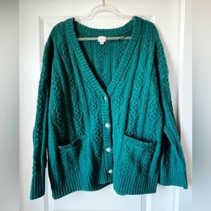 a new day Teal Cable-Knit V-Neck Cardigan with Pockets